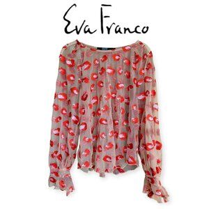 Eva Franco Rosy Leopard Ruffled Mesh Top Pink Nude Size L Anthropologie Chic